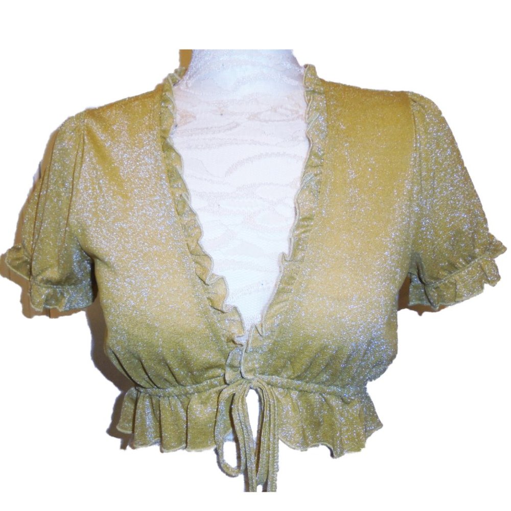 Cropped Cardigan NWT LARGE Short Sleeve Summer Jacket Metallic Top Knit Shrug